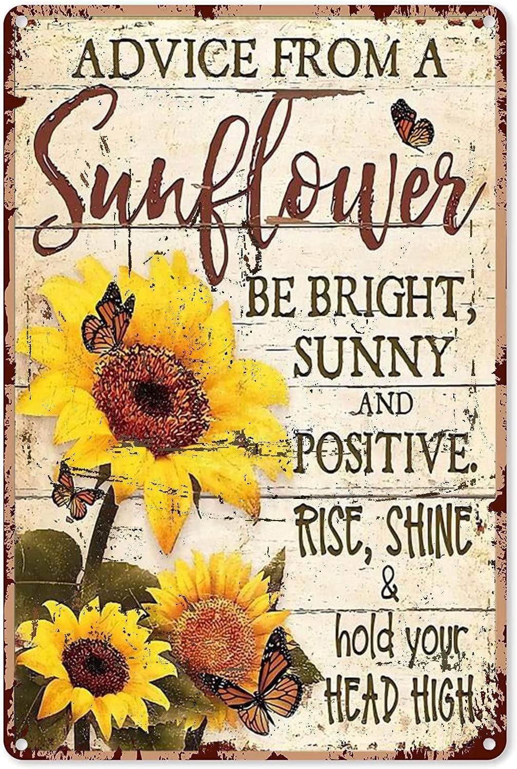 Spread Joy! 'Advice From a Sunflower' Retro Tin Wall Art Plaque - Personalize Wall Art