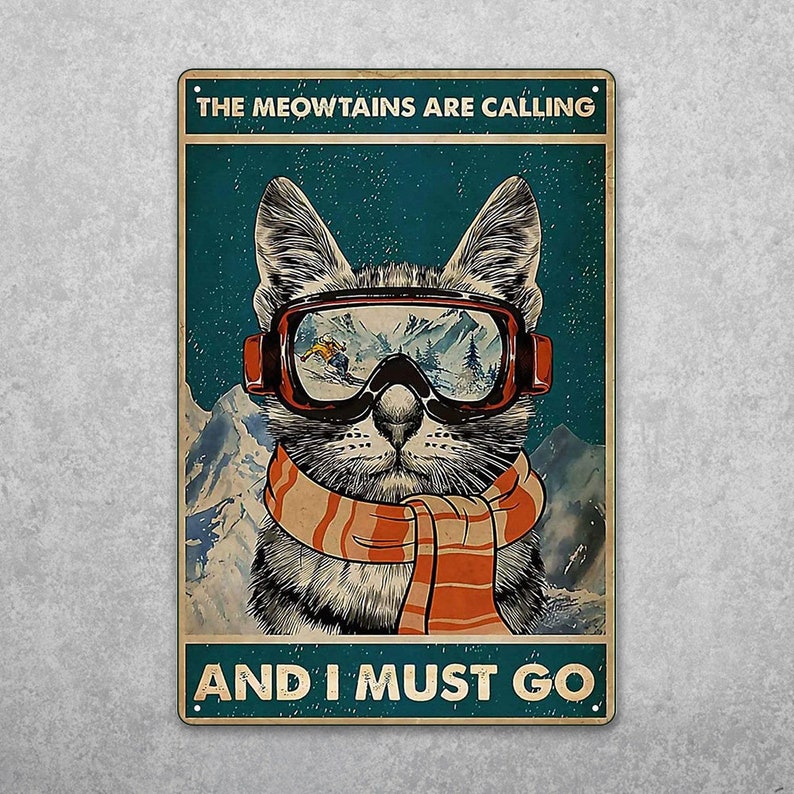 Escape to the Wild: Mountain Dreams Black Cat Vintage Tin Sign - Personalize Wall Art