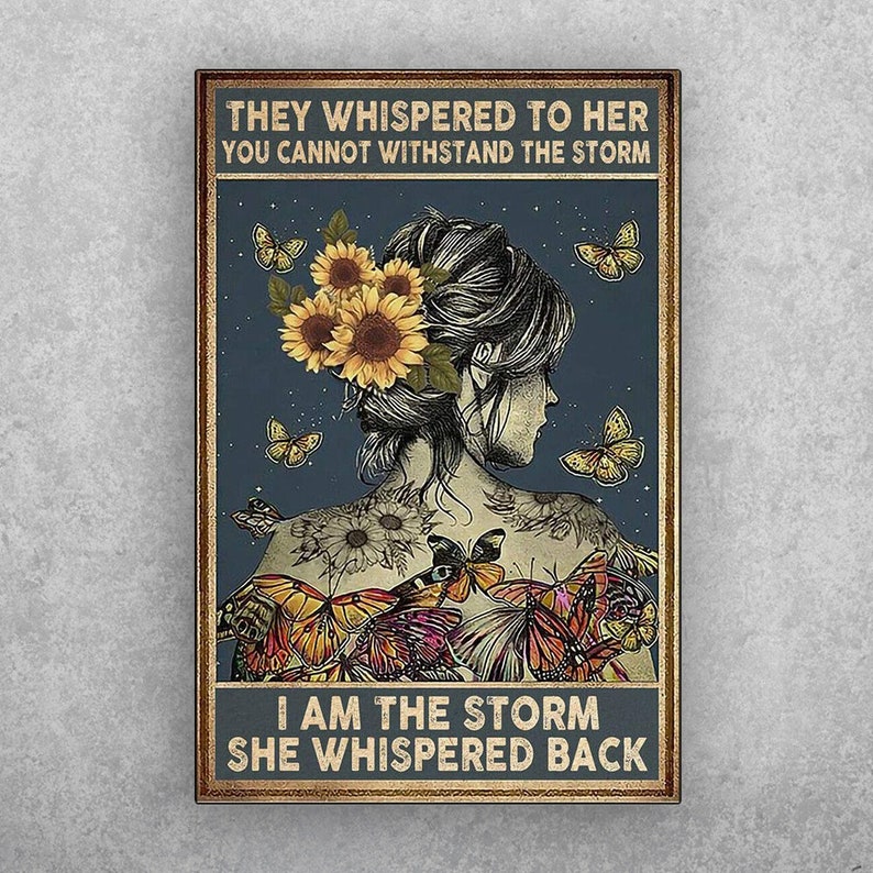 'I Am The Storm' Hippie Sunflower Vintage Metal Sign Wall Art - Personalize Wall Art