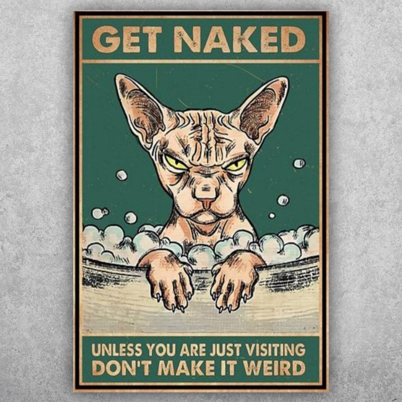 Humorous Guest Warning: Cat 'Get Naked' Vintage Tin Sign - Personalize Wall Art
