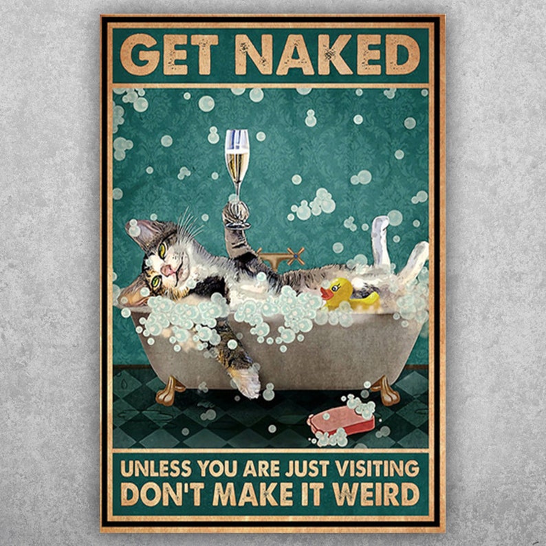 Liven Up Your Space: Funny Cat "Get Naked" Vintage Tin Sign - Personalize Wall Art