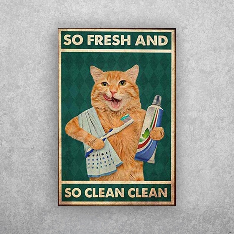 Orange Cat's Clean Comedy: Funny Bathroom Vintage Tin Sign Art - Personalize Wall Art