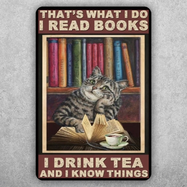 Smart Reader's Retreat: Books & Tea Vintage Tin Sign Wall Plaque - Personalize Wall Art