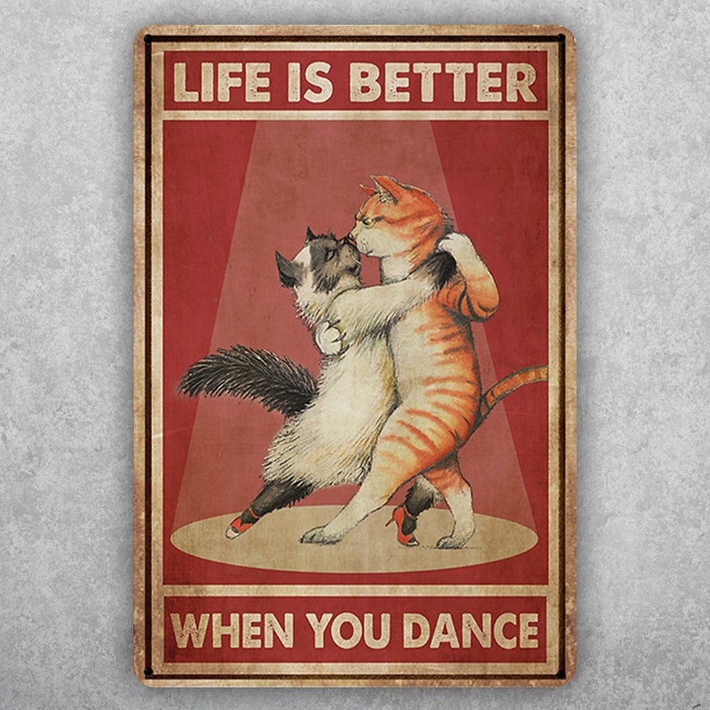 Embrace the Rhythm: Cat Dance Vintage Tin Sign Home Bar Art - Personalize Wall Art
