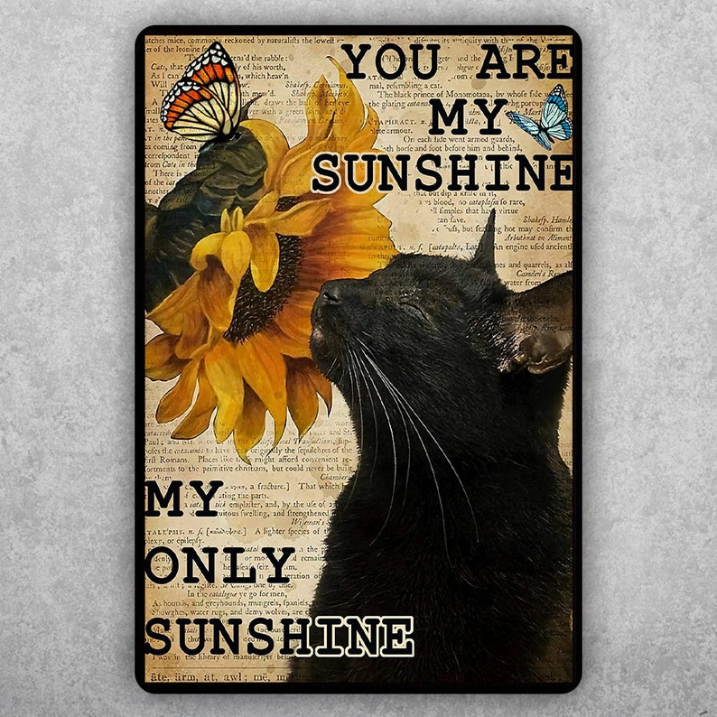 Black Cat & Sunflower "My Only Sunshine" Funny Vintage Metal Sign - Personalize Wall Art