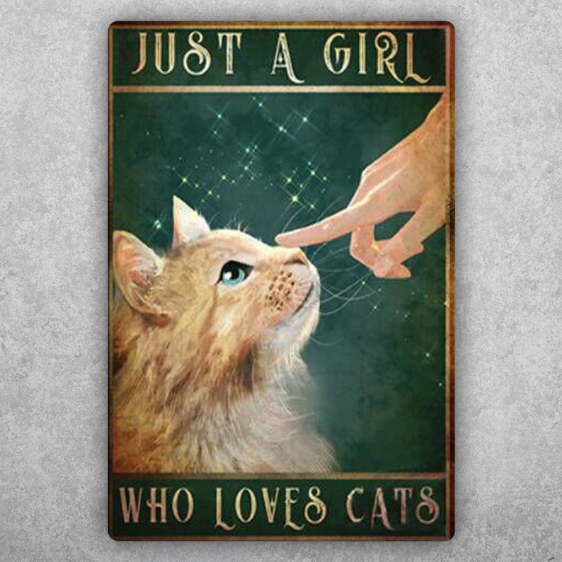 For the Cat Girl: Adorable Cat Lover's Vintage Tin Sign Art - Personalize Wall Art