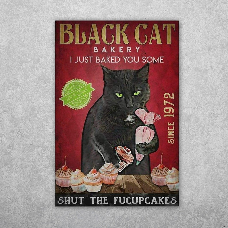 Baking Cat Humor: Funny Vintage Tin Sign for Kitchen & Cake Shop - Personalize Wall Art