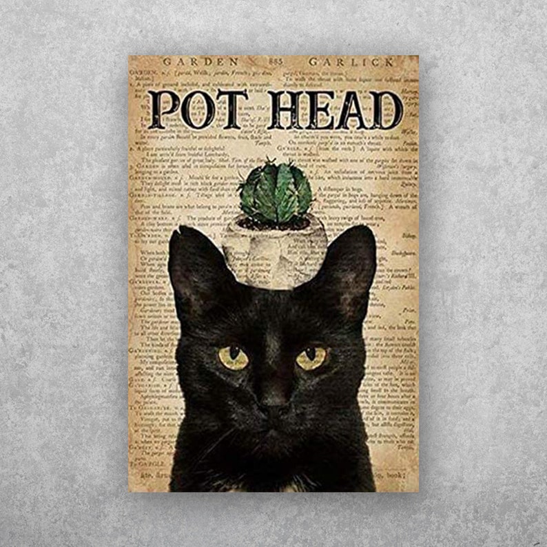 Your Cat's Quirky Pot Head Vintage Tin Sign - Kitchen & Party Fun - Personalize Wall Art
