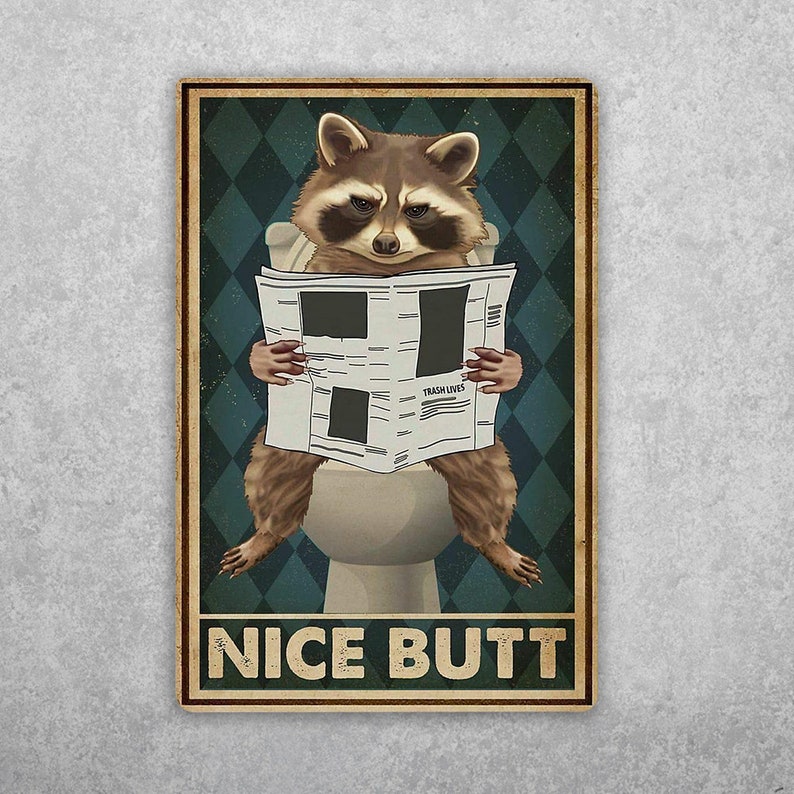 Cheeky Raccoon "Nice Butt" Vintage Tin Sign Bathroom Decor - Personalize Wall Art