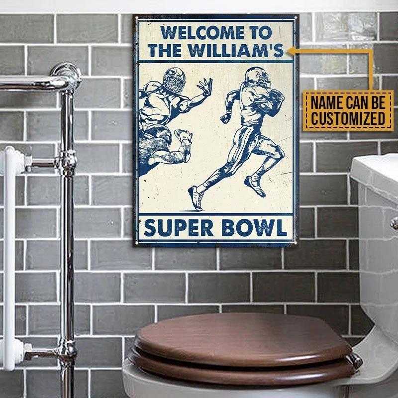 Custom Super Bowl Vintage Tin Sign - Blue Football Pattern Art