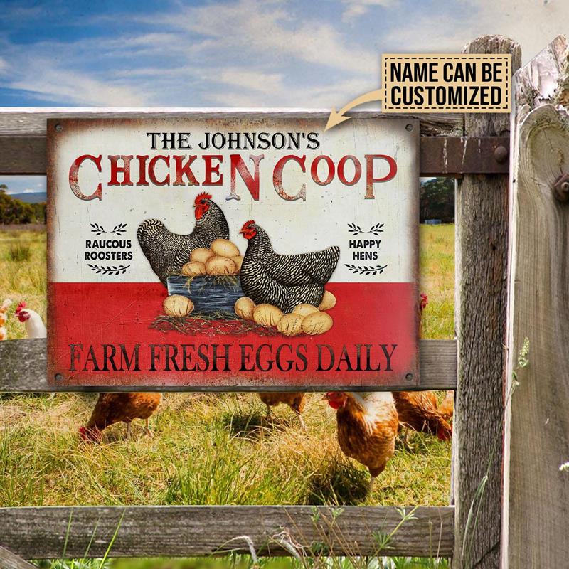 Fresh Eggs Daily: Custom Black Plymouth Rock Vintage Tin Sign - Personalize Wall Art