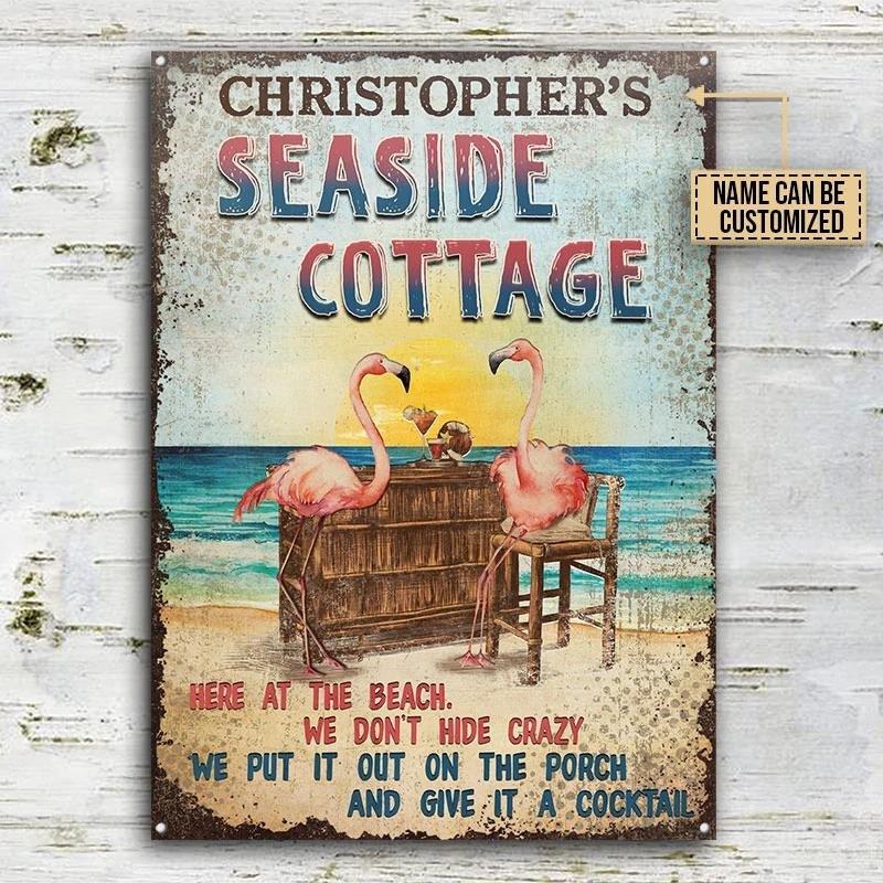Custom Vintage Tin Sign: Tropical Flamingo Beach Art for Cottage