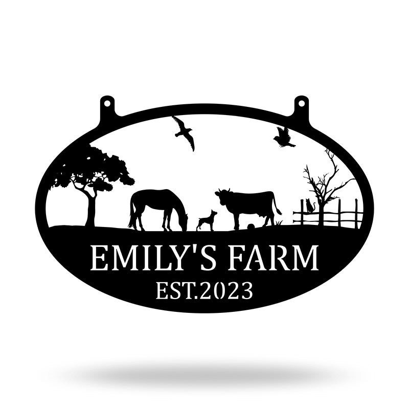 Personalized Farm Family Metal Sign - Cow, Horse, Dog Art - Personalize Wall Art