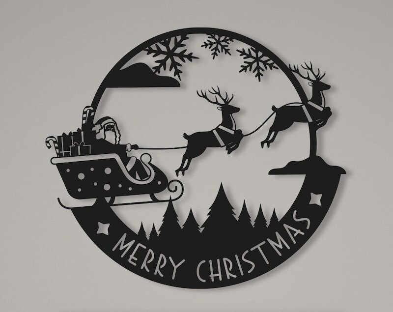 Enchanting Santa Sleigh Deer Christmas Metal Sign D�cor - Personalize Wall Art