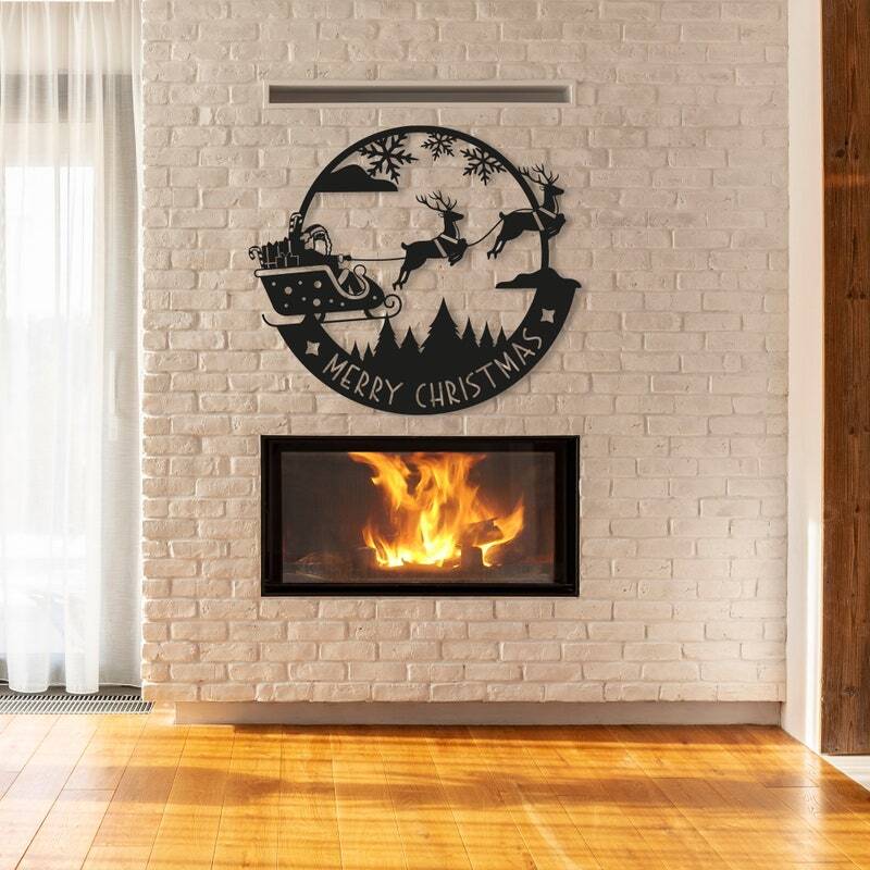 Enchanting Santa Sleigh Deer Christmas Metal Sign D�cor