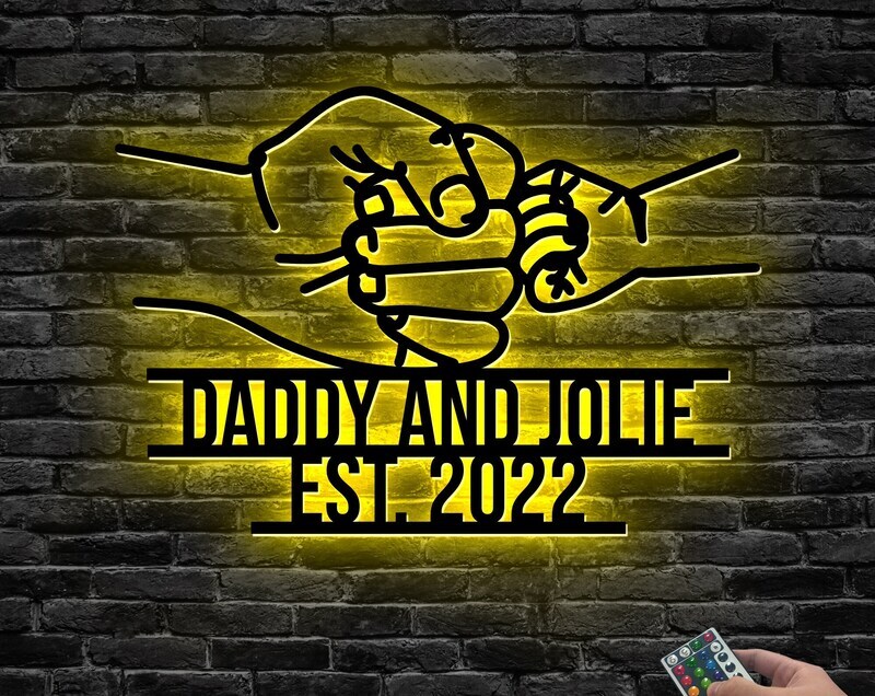 Custom Fist Bump Metal Sign with LED - Dad's Heartfelt Father's Day Gift - Personalize Wall Art