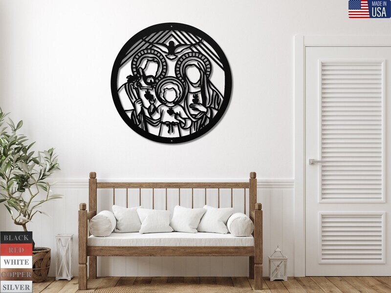 Holy Family Blessing Metal Sign with Sacred Hearts