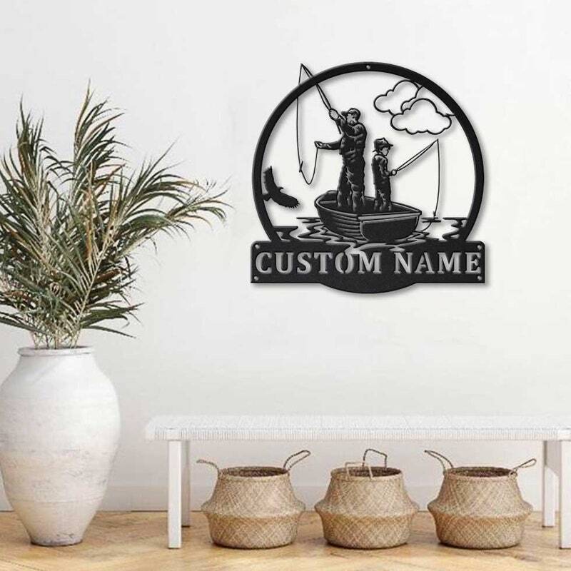 Cherish The Bond - Personalized Father Son Fishing Metal Sign