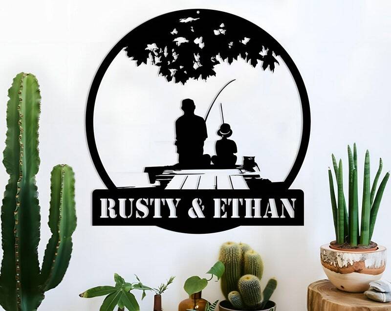 Forever Fishing Adventures - Custom Father-Son Bass Metal Sign - Personalize Wall Art