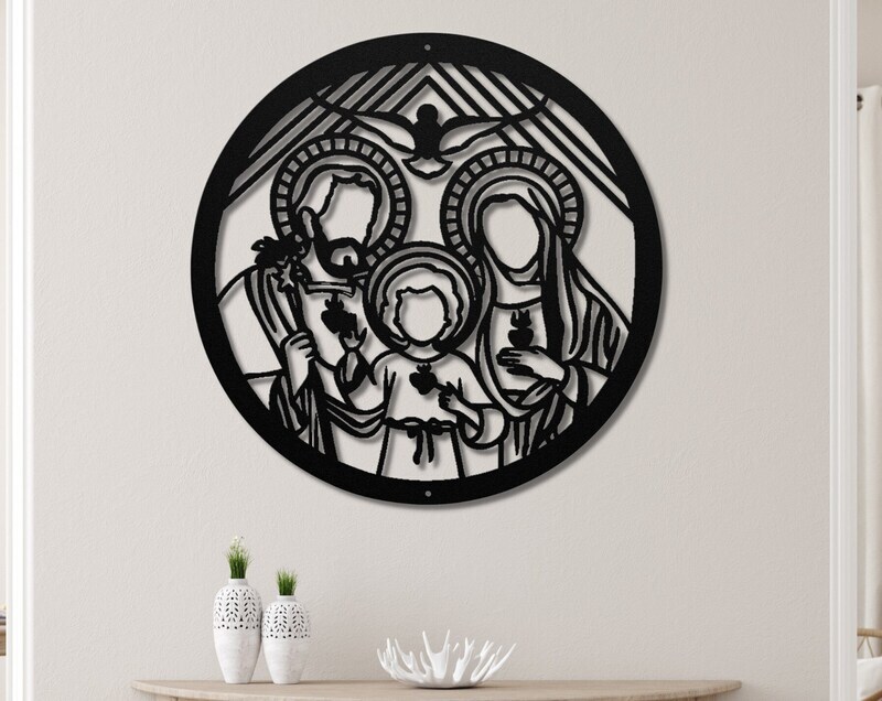 Holy Family Blessing Metal Sign with Sacred Hearts - Personalize Wall Art