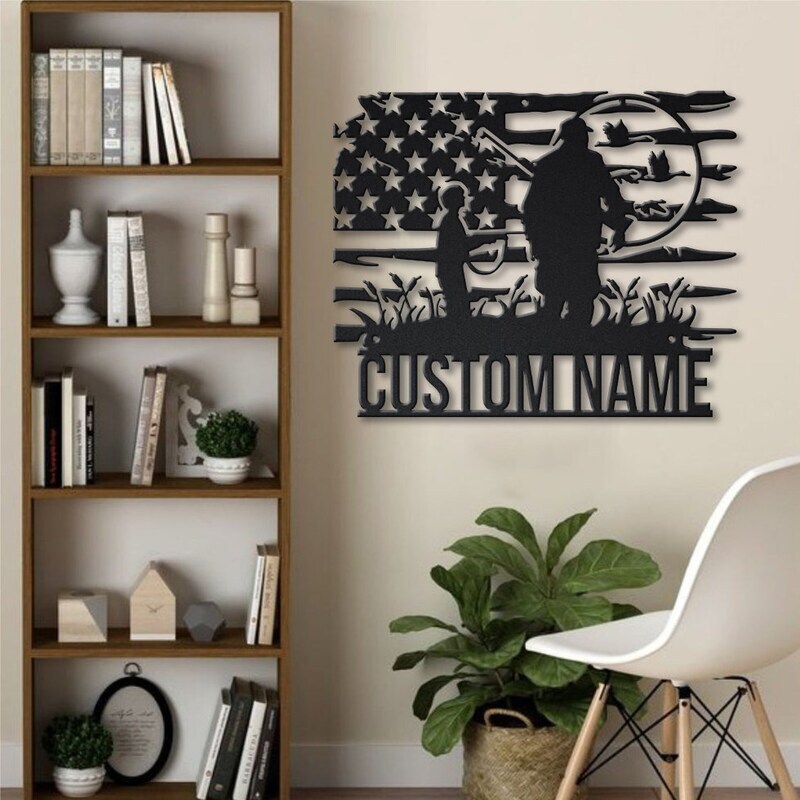 Custom Dad & Son Hunting Adventure Metal Sign Gift - Personalize Wall Art