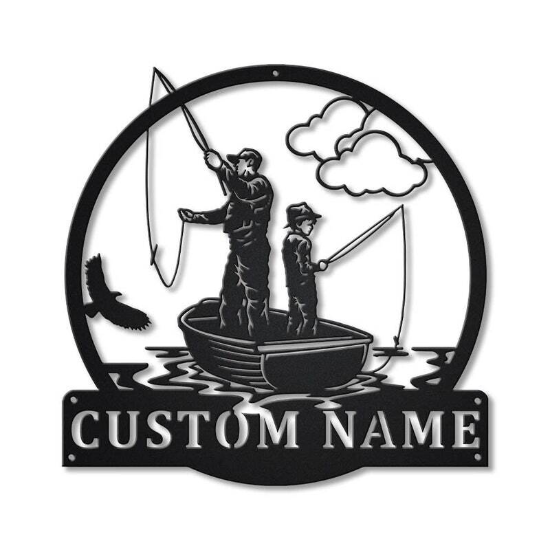 Cherish The Bond - Personalized Father Son Fishing Metal Sign - Personalize Wall Art