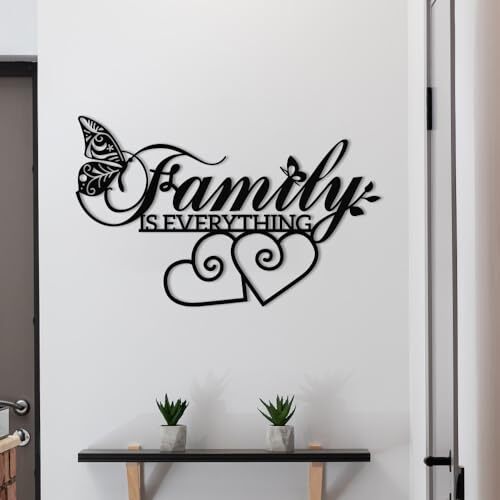 Cherish Family Forever - Heartfelt Black Metal Sign Decor