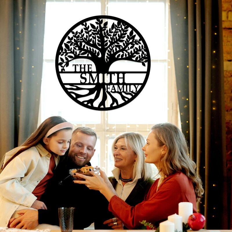 Roots & Love - Custom Family Tree Metal Sign for Housewarming
