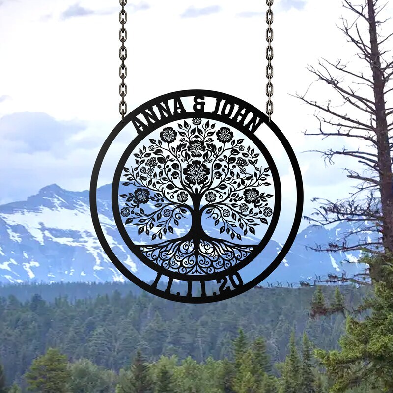 'Our Family Roots' Custom Tree of Life Metal Sign for Home - Personalize Wall Art