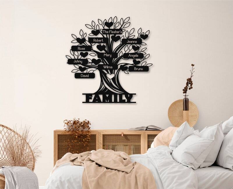 Cherished Family Tree Metal Sign - Personalized Wall Decor