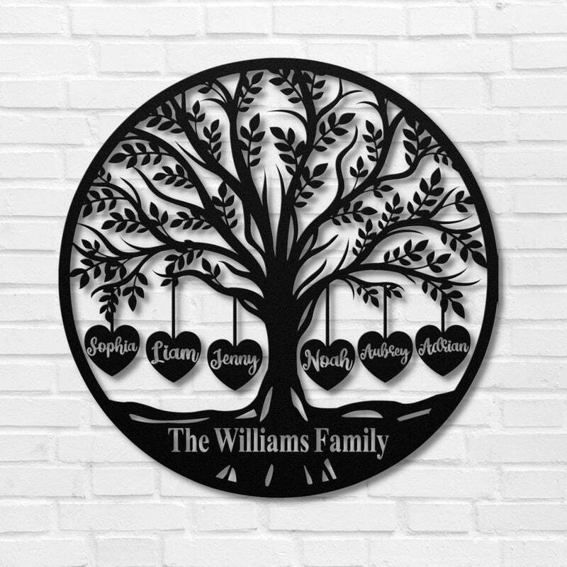 A Lasting Love - Engraved Names Family Tree Metal Sign Gift - Personalize Wall Art