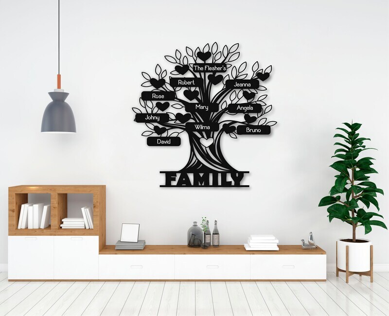 Cherished Family Tree Metal Sign - Personalized Wall Decor