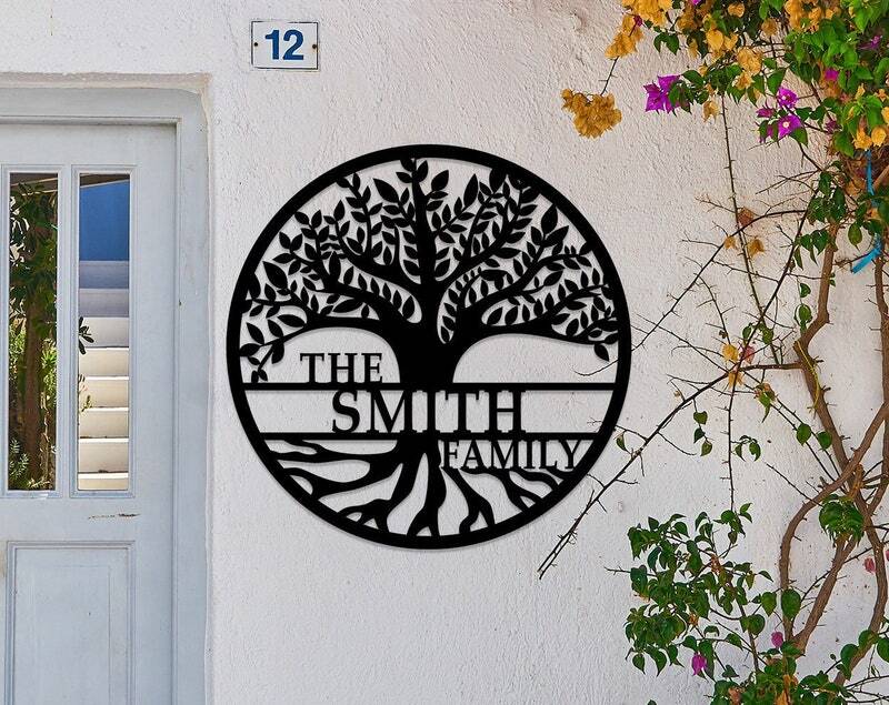 Roots & Love - Custom Family Tree Metal Sign for Housewarming - Personalize Wall Art
