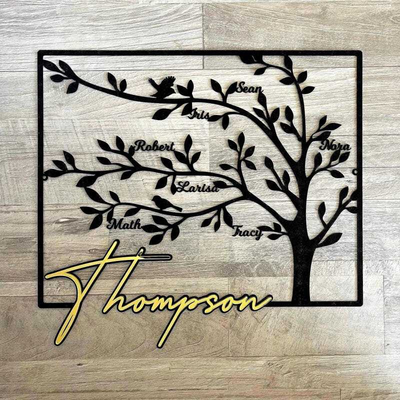 Enduring Family Tree Metal Sign with Custom Name & Birds - Personalize Wall Art
