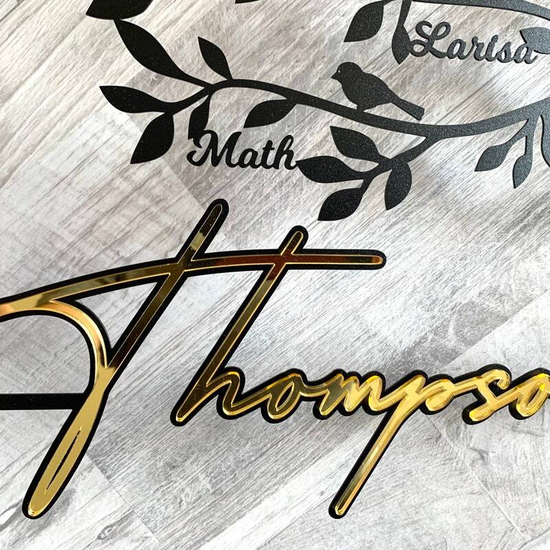 Enduring Family Tree Metal Sign with Custom Name & Birds
