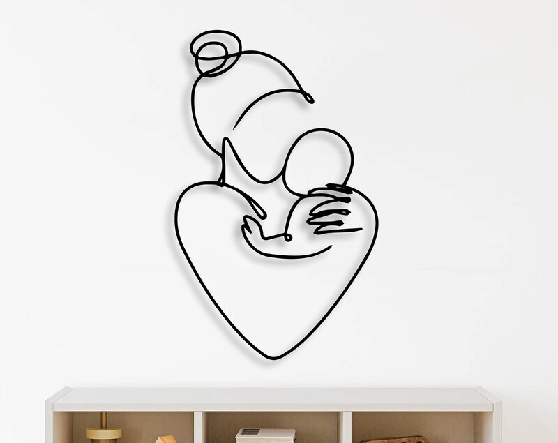 Elegant Metal Sign - A Mother's Love for Her Son, Minimalist Art