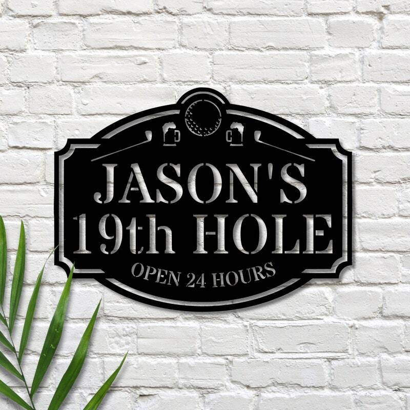 Custom Dad Golf Sign - 19th Hole Man Cave Metal Art - Personalize Wall Art