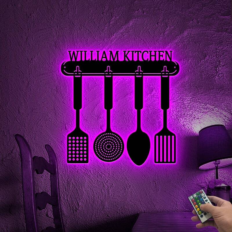 Glowing Personalized Chef Metal Sign with LED for Kitchen Decor