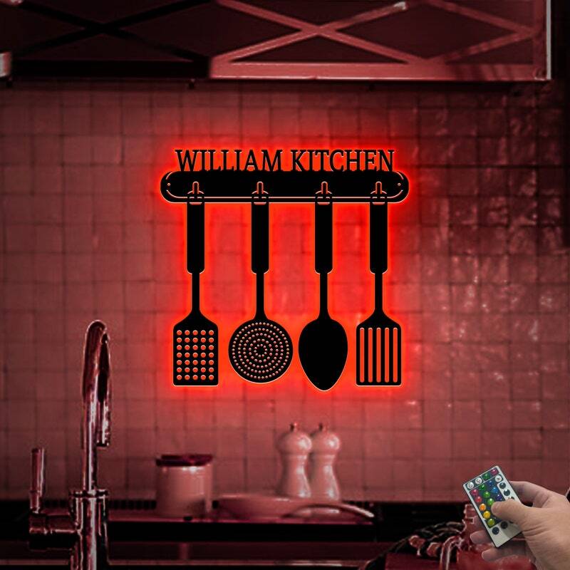 Glowing Personalized Chef Metal Sign with LED for Kitchen Decor