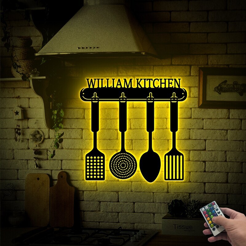 Glowing Personalized Chef Metal Sign with LED for Kitchen Decor