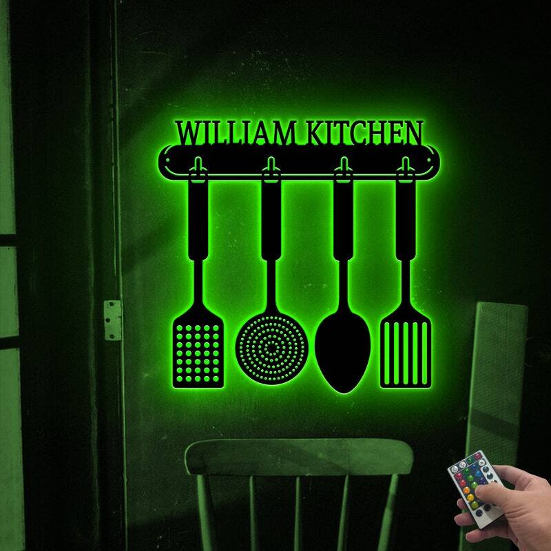 Glowing Personalized Chef Metal Sign with LED for Kitchen Decor