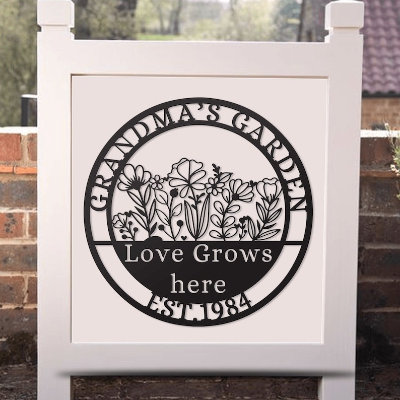 Love Blooms Here - Grandma's Garden Metal Sign