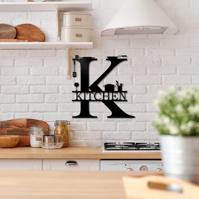 Modern Kitchen Statement - Sleek Black Metal Wall Sign - Personalize Wall Art