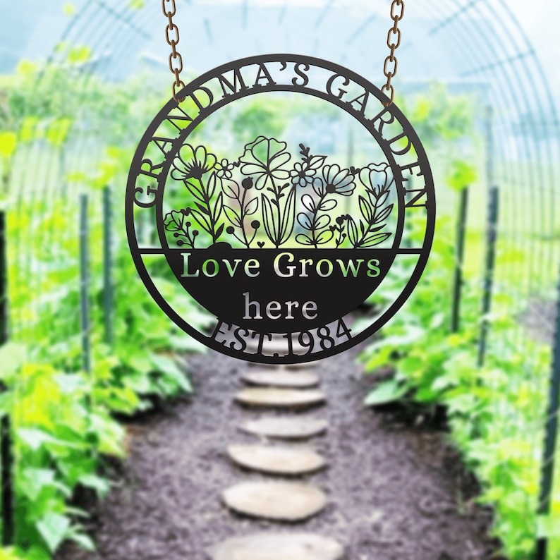 Love Blooms Here - Grandma's Garden Metal Sign - Personalize Wall Art