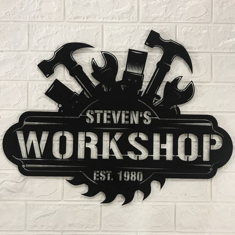 Dad's Workshop & Man Cave Metal Sign - Personalized LED Art