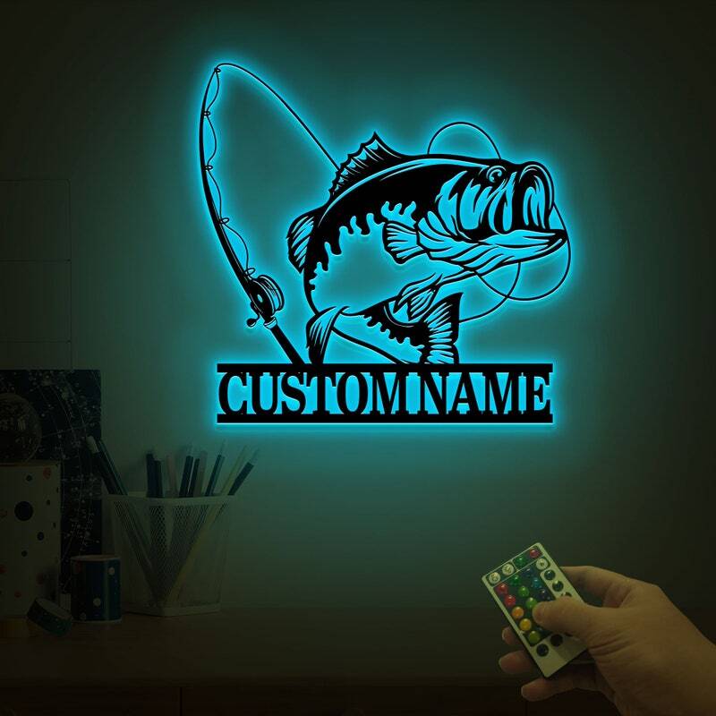 Dad's Lake House Light-Up Bass Metal Sign