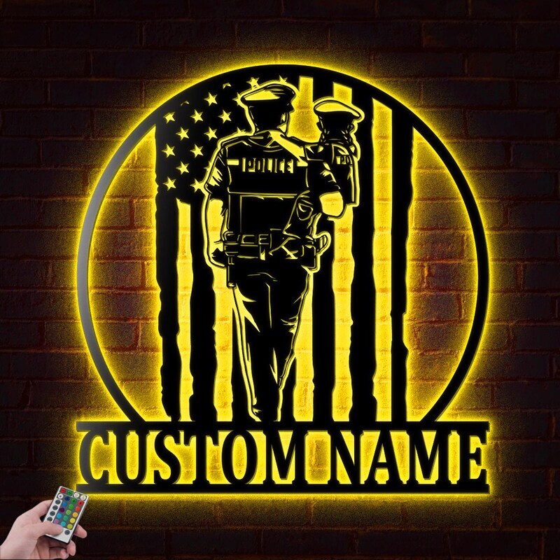 Thin Blue Line Dad Metal Sign with LED Light - Personalized - Personalize Wall Art