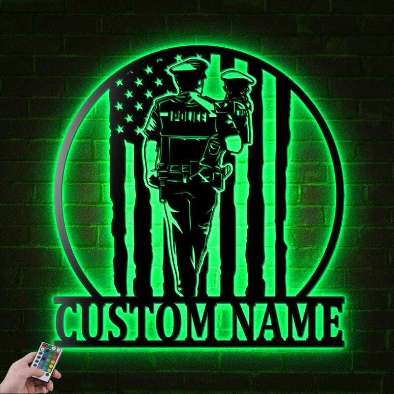 Thin Blue Line Dad Metal Sign with LED Light - Personalized