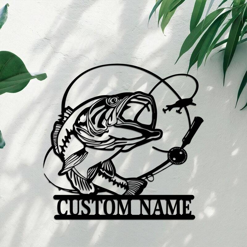 Illuminated Bass Metal Sign for Dad's Fishing Man Cave - Personalize Wall Art