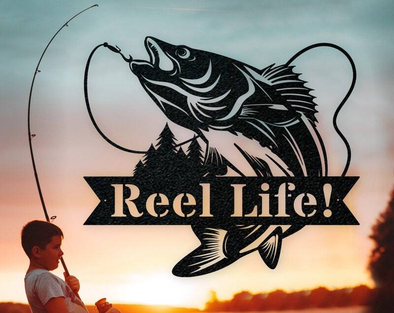 Walleye Fisherman Metal Sign for Dad's Outdoor Lure Decor - Personalize Wall Art